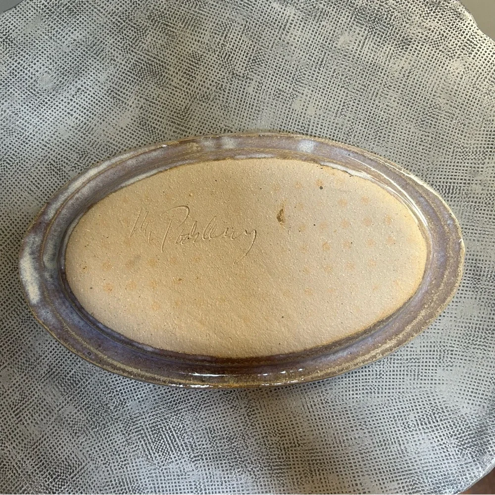 Studio Pottery ~ Decorative Handmade Oval Pottery Tray with Shell and Barnacle
